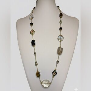 Vintage Premier Designs Necklace Multicolor Gemstone Cloisonne Flower Bead 30"